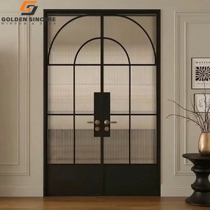 Porte intérieure en verre arqué en aluminium GS avec motif en grille, verre trempé pour séparateur de salon et salle à manger - Product Image 6