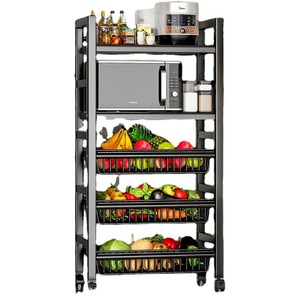 Multi Tier Floor Standing <b>Kitchen</b> <b>Storage</b> Rack Stainless Steel Rectangular Movable Vegetable Fruit Organizer Shelf <b>Unit</b> - Product Image 5