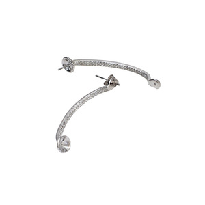 S925 <b>Silver</b> DIY Accessory Personalized Long Style Dual-Use Double <b>Bead</b> Earrings Nail Tassel Zircon 10mm Empty Support Earrings - Product Image 5