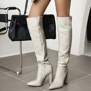 Reflective High Quality PU Upper Slip-on Big Size 43 Women Over Knee High <b>Boots</b> Chunky Heel Lady Pointed Toe Thigh High Booties - Product Image 5