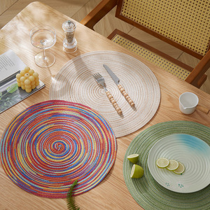 Woven Polyester Cotton Placemat <b>Round</b> Heat Insulating <b>Table</b> Mat For Dining Use - Product Image 1