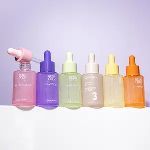 Vazio skincare facial óleo garrafa 30ml 40ml 50ml claro bege rosa roxo verde amarelo colorido vidro soro garrafa com conta-gotas