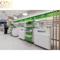ONI Shopfitting's Étagère de pharmacie éclairée par LED Étagère murale décorative élégante pour pharmacie en verre