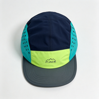 Casquette de sport 5 panneaux à logo personnalisé, séchage rapide, perforations découpées au laser, respirante, visière plate, pour course, cyclisme et activités de plein air, 100% polyester