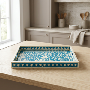 BS INTERNATIONAL Hot Selling High Quality Polished Blue Natural Bone Inlay Floral Portable Household Restaurant Tray Uttar - Product Image 1