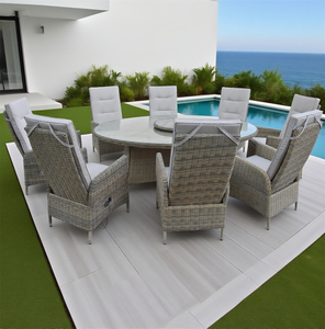 Bộ bàn ăn mây ngoài trời 8 món với ghế ngả lưng cao có thể điều chỉnh & bàn kính, màu sắc và kiểu dáng tùy chỉnh có sẵn - Product Image 3