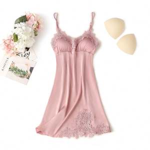 P098 Camisón de Satén de Color Sólido para Mujer, con Tirantes Ajustables y Encaje, Sexy y Lujoso para Verano, de Manga Corta con Encaje - Product Image 5