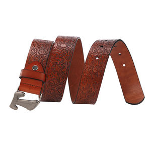 Cinturón Hip Hop de Cuero Vacuno Genuino con Hebilla Automática Tallada al por Mayor para Hombre, Diseño de Vaqueros Estampado - Product Image 1