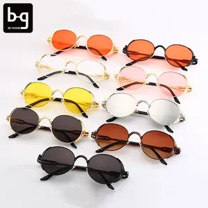 New Steampunk Metal Vintage Round Glasses Brand Name For Men UV400 Sun Shade Wholesale Female Sunglasses