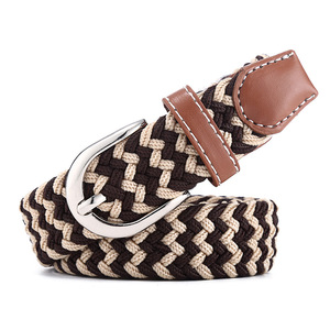 Cinturón de cintura trenzado elástico de lona para hombres y mujeres Cinturones elásticos de moda con aleación para hebilla - Product Image 6