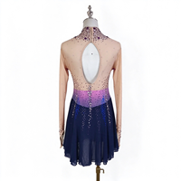 Robe de patinage et de danse dégradé bleu marine, rose et violet, col montant, manches longues en maille nude, strass, pour enfants et adultes, compétition et performance