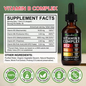 Acentiallabs Vitamina B12 Gotas líquidas Sabor a frambuesa Suplementos orgánicos veganos del <span class=keywords><strong>complejo</strong></span> de vitamina <span class=keywords><strong>B</strong></span> para el apoyo del cerebro y el corazón - Product Image 4