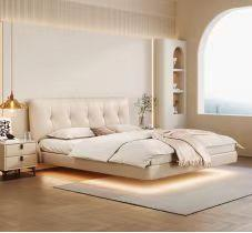 Meubles de chambre à coucher, lit superposé en cuir haut de gamme avec grande tête de lit, design minimaliste, cadre en pin durable, taille king - Product Image 2