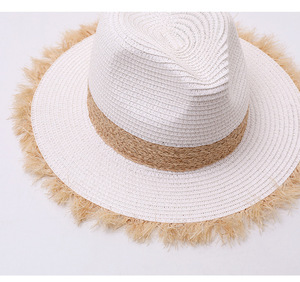 <span class=keywords><strong>Sombrero</strong></span> Panamá de Ala Ancha con Borde Deshilachado, Bloques de Color, Estilo Vintage, para Playa, Viajes, Fotos, Protección Solar de Verano, <span class=keywords><strong>Sombrero</strong></span> Fedora - Product Image 6