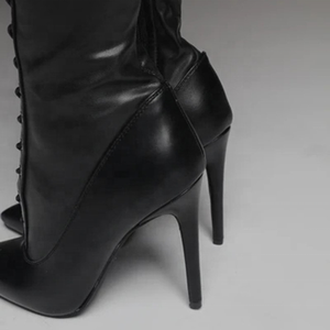 Large Size 47 Hollow Out Skintight <b>High</b> Heel PU Upper Women Over <b>Knee</b> <b>High</b> Boot Side Zip Pointed Toe Thigh <b>High</b> for Women - Product Image 6