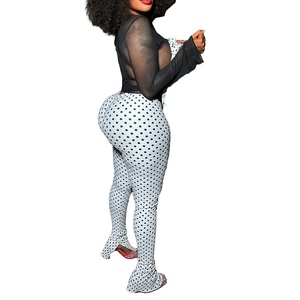 <b>Sexy</b> Nightclubwear Mesh Bow Spot Printed Split Pants Women's 2 Piece <b>Set</b> Fashion - Product Image 3