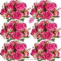 Flores Artificiales al por Mayor, Ramo Pequeño de Peonías de Seda Multicolor de 5 Tallos, Ramos de Flores para Decoración y Suministros de Boda