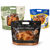 Sac d'emballage personnalisé pour poulet rôti avec poignée, fenêtre transparente et fermeture éclair pour plats chauds à emporter