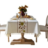 Nappe de table carrée en coton imperméable, motif floral brodé, techniques de tissage, sans plis, personnalisable pour la cuisine