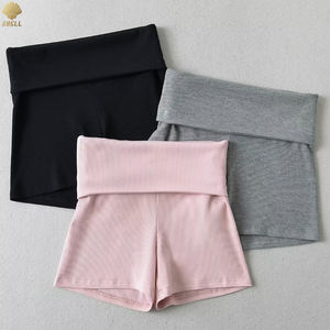 CNSHELL Pantaloncini Sportivi da Donna a Doppio Strato Sopra il Ginocchio con Fascia Elastica, <span class=keywords><strong>Micro</strong></span> Costine, per Yoga e Ciclismo, Colore Nude - Product Image 3