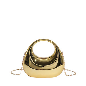 Metallic Acrylic Mini Handbag Women Crescent <b>Box</b> Clutch Bag Fashion Top Handle Purse Detachable Chain Crossbody Shoulder Bag - Product Image 6