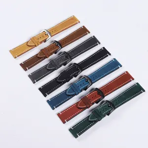 7 Colors Smart Calfskin Watch Straps Unisex 18mm 20mm 22mm 24mm Vintage Crazy Horse Leather Watch Bands