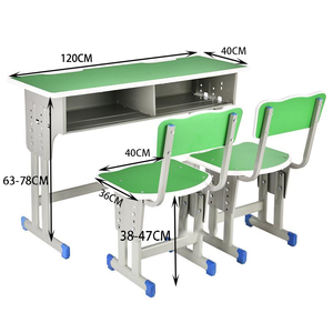 Muebles escolares de material MDF de doble asiento, silla de escritorio de metal y madera para escuela primaria para el hogar o el aula - Product Image 4