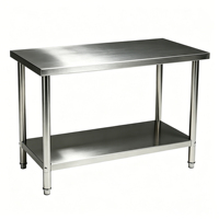 Table de boucherie en acier inoxydable pour cuisine professionnelle, réglable en hauteur, avec tube carré et protection anti-éclaboussures