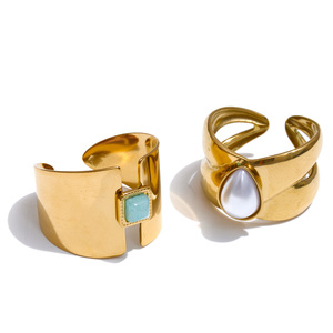 Jinyou 2739 Kích thước 7 Phong Cách Châu Âu thép không gỉ Chunky Vòng Amazonite đá tự nhiên mịn ngọc trai rỗng mở vòng - Product Image 1