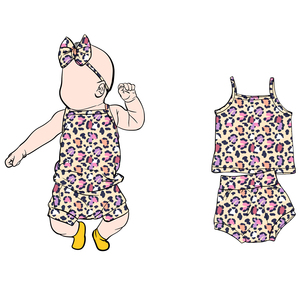 Ensemble B4 3-7 jours OEM/ODM en coton biologique pour bébé, avec bretelles, imprimé personnalisé, décontracté, sans manches, short tricoté, offre spéciale pour bébés filles - Product Image 1