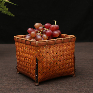 Handmade <b>Bamboo</b> Woven Square Storage <b>Basket</b> With Legs Tall Lacquered For Living Room Neatening And Miscellaneous Storage - Product Image 3