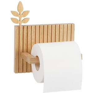 Porte-papier toilette mural en bois massif rectangulaire avec motif feuille pour rangement de salle de bain - Product Image 1