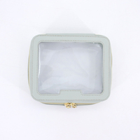 Tas Makeup Transparan Sage Green dengan Trim Kulit PU, Jendela Transparan, Ritsleting Ganda, Kapasitas Besar, Tas Perawatan Kulit dan Perlengkapan Mandi untuk Perjalanan Wanita