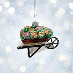 Brouette personnalisée en gros avec fleurs, ornement en verre soufflé pour l'arbre de Noël, décoration de vacances, collection de pendentifs de jardin - Product Image 5