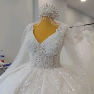 S4909F 2023 nuovo abito da sposa con scollo a V a maniche lunghe di lusso da sposa di alta qualità plus size abiti da sposa per la sposa