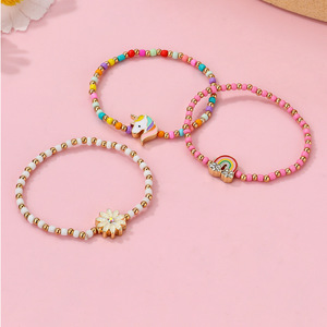 ランディハンドメイド カラフルビーズブレスレットセット レインボーユニコーンフラワーブレスレットセット 子供用 - Product Image 1