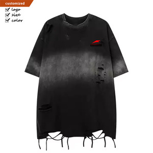 เสื้อยืดผู้ชายตามสั่งเสื้อยืดทรงหลวมอเนกประสงค์แขนสั้นเย็บริมวินเทจแนวสตรีทสูงฤดูร้อน - Product Image 1