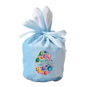 Özel Logo kabul 10*13Cm severler hediye şeker çanta Bunny temalı hediye fikirleri sevimli tavşan tedarikçisi kadife çanta paskalya tavşanı