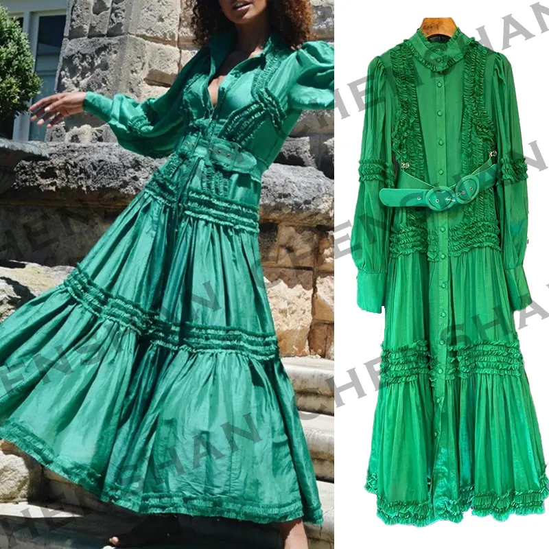 Vestido De Gasa Women'S Maxi Dress Ruffle Long Sleeve Drawstring Vintage Maxi Luxury Chiffon Kaftan Dresses For Women