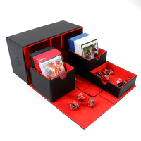 Boîte de rangement pliable en cuir PU de qualité supérieure, design carré classique, pour plus de 200 jeux de cartes, impression en relief personnalisée