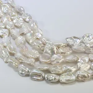 FEIRUN 13-15mm Biwa Keshi White Pearl Bead Strands Freshwater Pearl Natural Bead Pearl Beads Baroque Strand