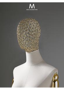 ウィンドウディスプレイファブリックカバー付き可動マネキン女性ハーフボディゴールドアームメタルワイヤーヘッド女性マネキン木製アーム付き - Product Image 5