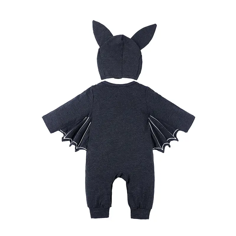 Cute Baby Clothes Bat Romper Hood Baby Boy Clothes Halloween Jumpsuit Black Full Cotton Romper for Babies Long Sleeve Summer