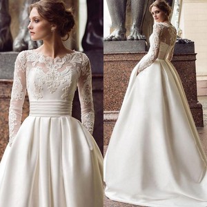 satin wedding gown with sleeves