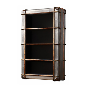 Cubierta <span class=keywords><strong>de</strong></span> aluminio <span class=keywords><strong>de</strong></span> Aviador Vintage, estantería <span class=keywords><strong>de</strong></span> <span class=keywords><strong>madera</strong></span> <span class=keywords><strong>de</strong></span> ratán <span class=keywords><strong>de</strong></span> 4 niveles, y la Oficina para el hogar, librería Industrial - Product Image 1