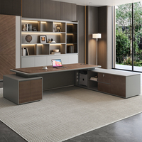 Bureau de direction en bois, mobilier de bureau modulaire, bureau de direction au design moderne, plateau de table en bois de noyer gris, ensemble bureau et chaise de bureau