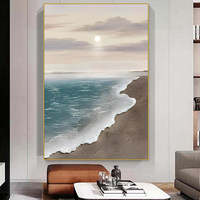 Peinture Murale Abstraite Moderne Minimaliste à Texture Bleue et Crème, Style Décoratif Haut de Gamme, Encadrée Noire, 50x70cm, Imprimée Jet d'Encre pour