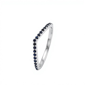 Bague de mariage de luxe en saphir bleu naturel taille ronde en argent sterling 925 plaqué rhodium avec pavé de pierres précieuses pour femme - Product Image 4