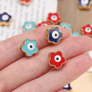 Perles en alliage œil de démon, motif floral, bleu foncé, rouge, effet goutte d'huile, faites à la main, accessoires de bijoux DIY, vente en gros - Product Image 3