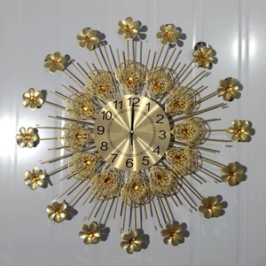 Gold <b>Flower</b> Metal <b>Wall</b> Clock Quartz Analog Round Hanging Clock Silent Battery Powered Living Room <b>Decor</b> - Product Image 4